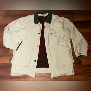 Vintage LL Bean Canvas Barn Chore Coat Corduroy Collar Removable Fleece Lined XL